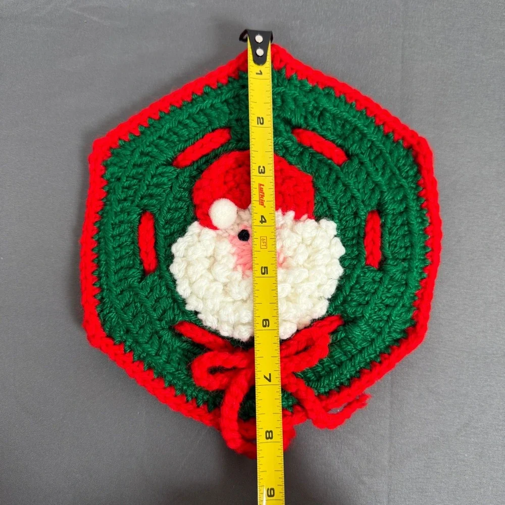 Handmade Crochet Santa Claus Christmas Potholder Hot Pad Hexagon‎ Decor